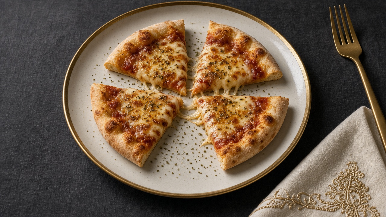 Frozen Pizza, Quartered and Plated